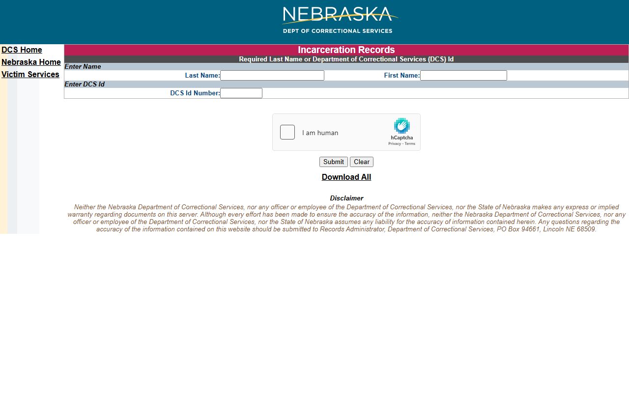 NDCS inmate search fallback for Sioux County inmate population lookup