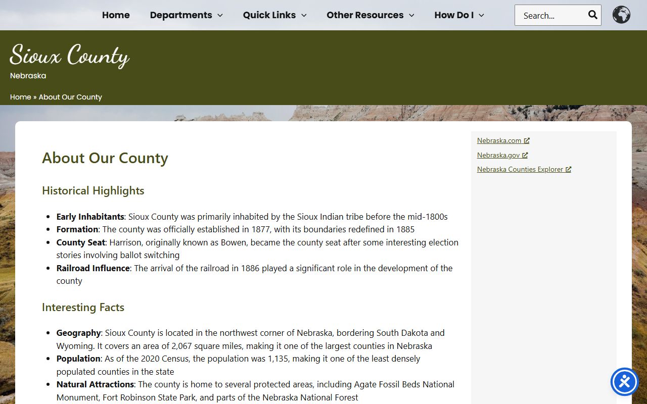 Sioux County inmate population context from official county background page