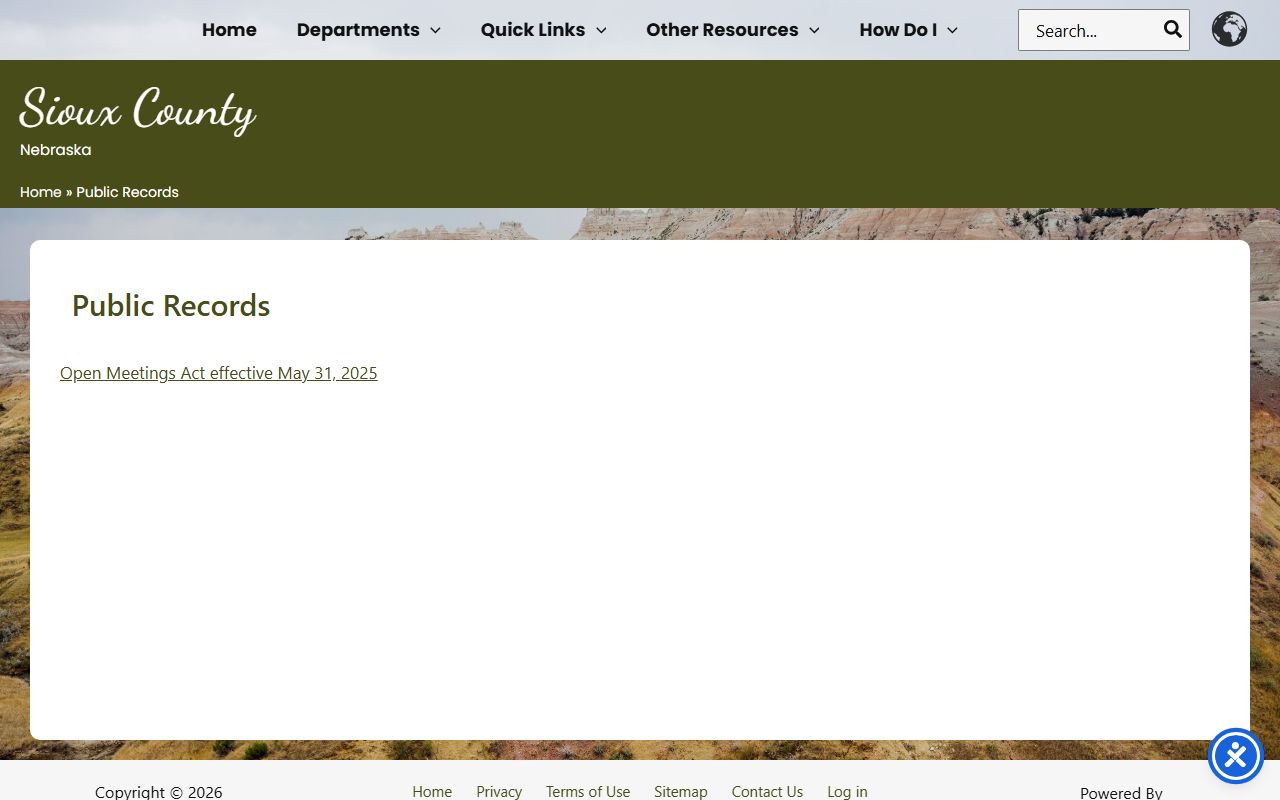 Sioux County public records page for jail mugshot and booking photo requests